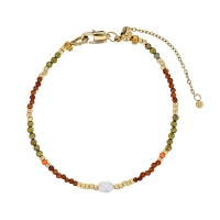 Bracelet perles de verre Miyuki perle de culture d'eau douce oxyde et grenat orange, acier doré