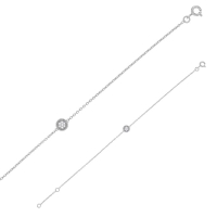 Bracelet petit rond perlé et oxydes, argent 925/1000 platiné