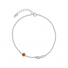 Bracelet pierre ambre couleur miel et signe infini ajouré en argent 925/1000 rhodié