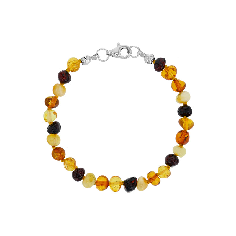 Bracelet pierres d'Ambre cerise, cognac, miel et citrine argent 925/1000