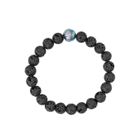 Bracelet pierres de lave et perle de Tahiti cerclée baroque de culture