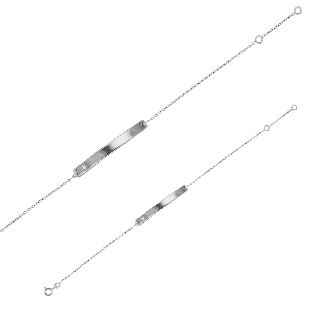 Bracelet plaque en Argent rhodié 925/1000 avec 1 Oxyde de zirconium