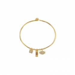 Bracelet porte-bonheur  - trèfle - chiffre 13 -  3e oeil - argent rhodié et oxyde de zirconium