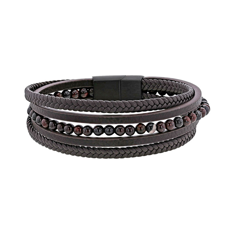 Bracelet 5 rangs synthétique orné d’obsidienne mahogany marron