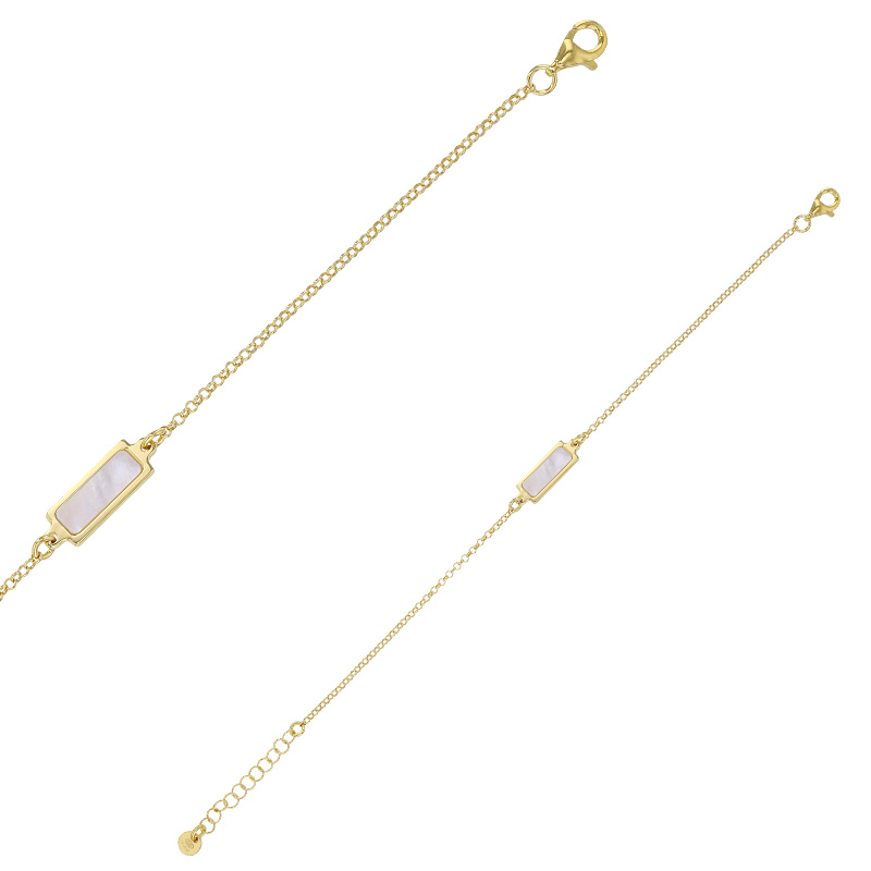 Bracelet rectangle ajouré en nacre, argent 925/1000 doré