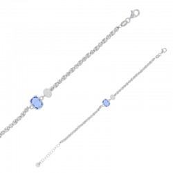 Bracelet rectangle en cristal bleu, perle de culture  d'eau douce argent 925/1000 rhodié
