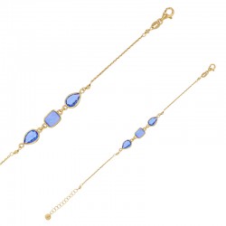 Bracelet rectangle en oeil de chat bleu et goutte en cristal bleu en argent 925/1000 doré