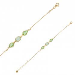 Bracelet rectangle et goutte oeil de chat et cristal vert pâle argent 925/1000 doré
