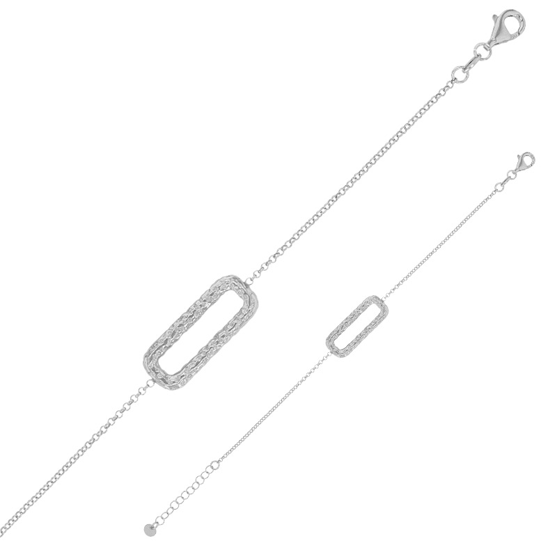 Bracelet rectangle martelé, argent 925/1000 platiné