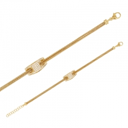 Bracelet rectangle pavé d'oxydes en argent 925/1000 platiné