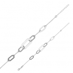 Bracelet rectangles ovales lisses et brossés, argent 925/1000 platiné