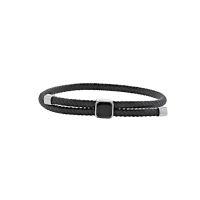 Bracelet réglable acier carré Onyx, cordon coton noir