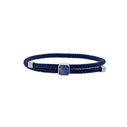 Bracelet réglable acier carré Sodalite, cordon coton bleu marine