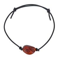 Bracelet réglable ambre cognac et cordon cuir de bovin
