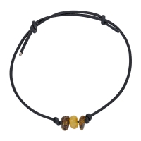Bracelet réglable ambre cognac et miel, cordon cuir de bovin