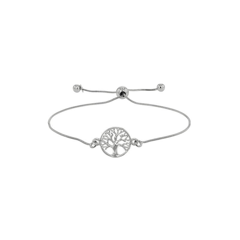 Bracelet réglable avec Arbre de vie ajouré en argent 925/1000 rhodié