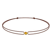 Bracelet réglable citrine sertie clos, cordon nylon réglable brun, Or 375/1000