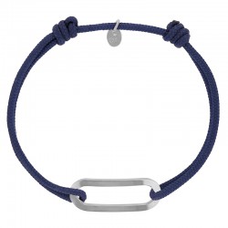Bracelet réglable cordon bleu marine, anneau Figaro taille L en argent 925/1000 rhodié