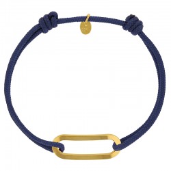 Bracelet réglable cordon bleu marine, anneau Figaro taille L en argent 925/1000 rhodié