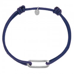 Bracelet réglable cordon bleu marine, anneau Figaro taille M en argent 925/1000 rhodié