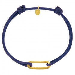 Bracelet réglable cordon bleu marine, anneau Figaro taille M en argent 925/1000 rhodié