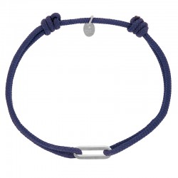 Bracelet réglable cordon bleu marine, anneau Figaro taille S en argent 925/1000 rhodié
