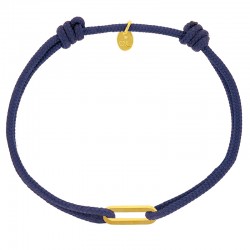 Bracelet réglable cordon bleu marine, anneau Figaro taille S en argent 925/1000 rhodié