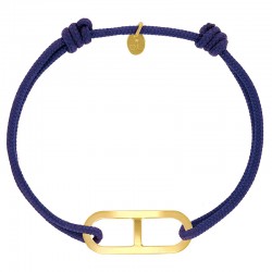 Bracelet réglable cordon bleu marine, anneau Gaby taille L en argent 925/1000 rhodié