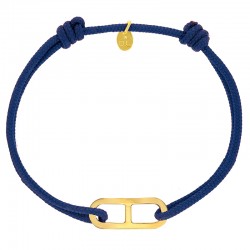 Bracelet réglable cordon bleu marine, anneau Gaby taille M en argent 925/1000 rhodié
