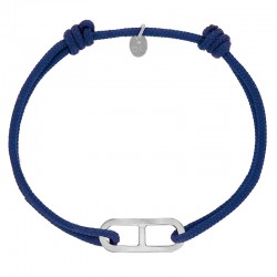 Bracelet réglable cordon bleu marine, anneau Gaby taille M en argent 925/1000 rhodié