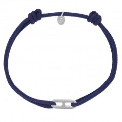 Bracelet réglable cordon bleu marine, anneau Gaby taille S en argent 925/1000 rhodié