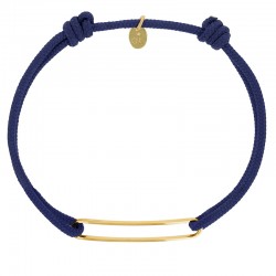 Bracelet réglable cordon bleu marine, anneau Harper en argent 925/1000 rhodié