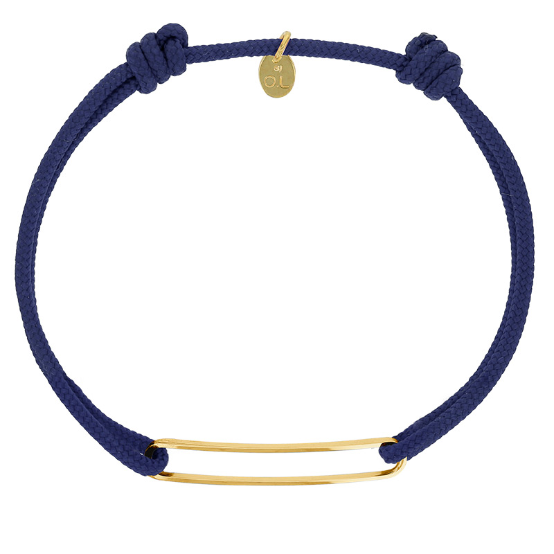 Bracelet réglable cordon bleu marine, anneau Harper en argent 925/1000 rhodié