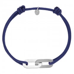 Bracelet réglable cordon bleu marine, anneau Jean-Jean en argent 925/1000 rhodié