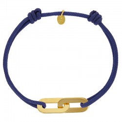 Bracelet réglable cordon bleu marine, anneau Jean-Jean en argent 925/1000 rhodié