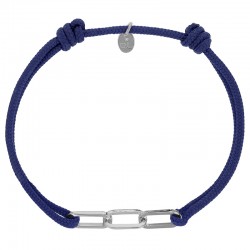 Bracelet réglable cordon bleu marine, anneau Jody en argent 925/1000 rhodié