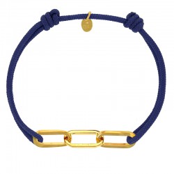 Bracelet réglable cordon bleu marine, anneau Jody en argent 925/1000 rhodié