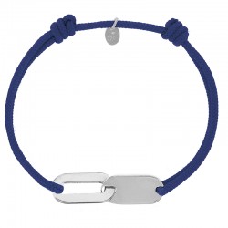 Bracelet réglable cordon bleu marine, anneau Loulou en argent 925/1000 rhodié
