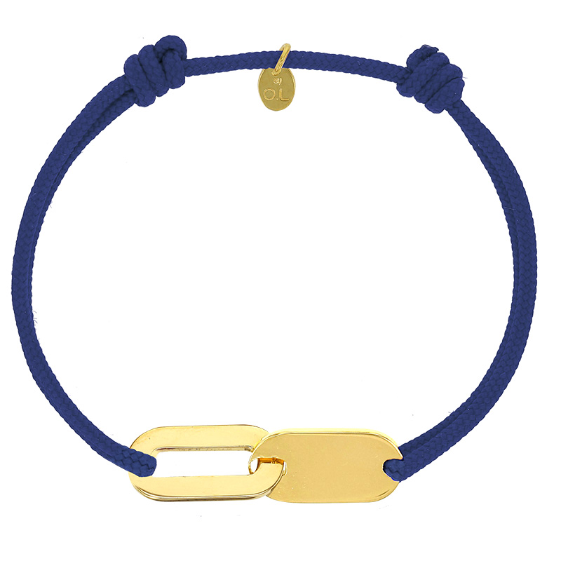 Bracelet réglable cordon bleu marine, anneau Loulou en argent 925/1000 rhodié