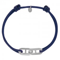Bracelet réglable cordon bleu marine, anneau Mymy en argent 925/1000 rhodié