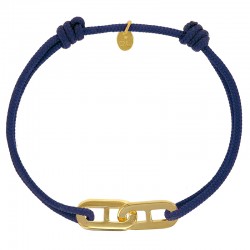 Bracelet réglable cordon bleu marine, anneau Mymy en argent 925/1000 rhodié