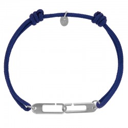 Bracelet réglable cordon bleu marine, anneau Osmose taille L en argent 925/1000 rhodié