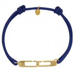Bracelet réglable cordon bleu marine, anneau Osmose taille L en argent 925/1000 rhodié
