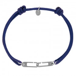 Bracelet réglable cordon bleu marine, anneau Osmose taille M en argent 925/1000 rhodié