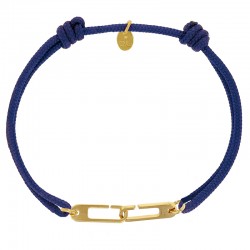 Bracelet réglable cordon bleu marine, anneau Osmose taille M en argent 925/1000 rhodié