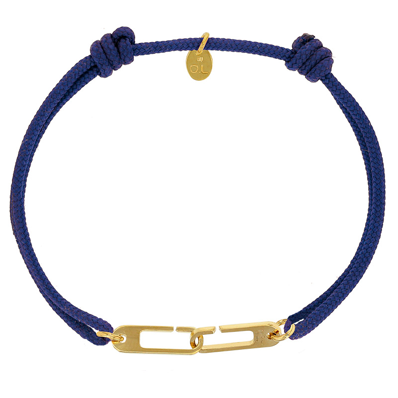 Bracelet réglable cordon bleu marine, anneau Osmose taille M en argent 925/1000 rhodié