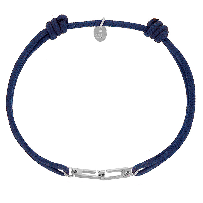 Bracelet réglable cordon bleu marine, anneau Osmose taille S en argent 925/1000 rhodié