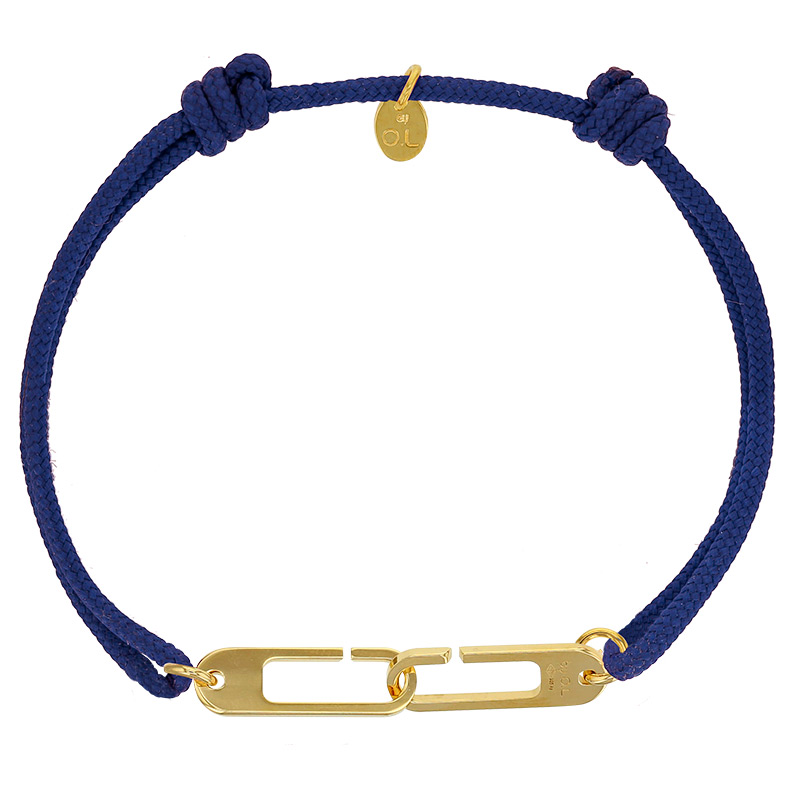 Bracelet réglable cordon bleu marine, anneau Osmose taille S en argent 925/1000 rhodié