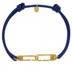 Bracelet réglable cordon bleu marine, anneau Osmose taille XL en argent 925/1000 rhodié