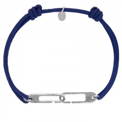 Bracelet réglable cordon bleu marine, anneau Osmose taille XL en argent 925/1000 rhodié